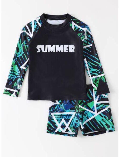 Toddler Boys Tropical Letter Graphic Beach Swimsuit