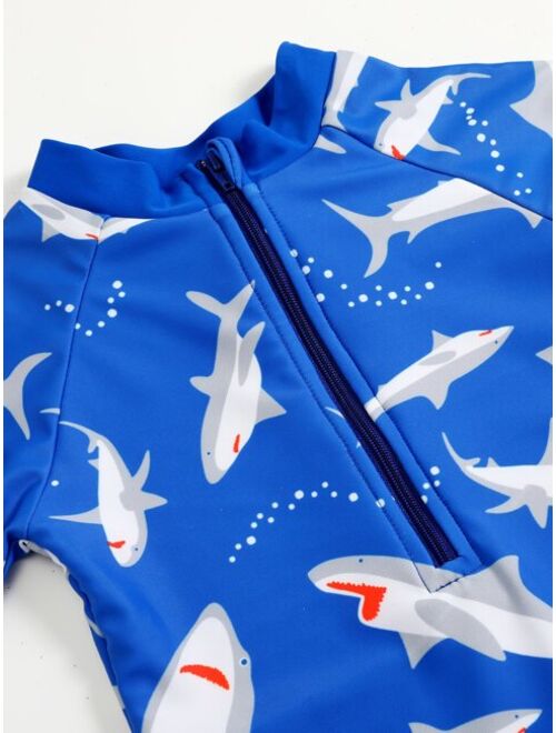 Toddler Boys Shark Print Zipper Back One Piece Swimsuit