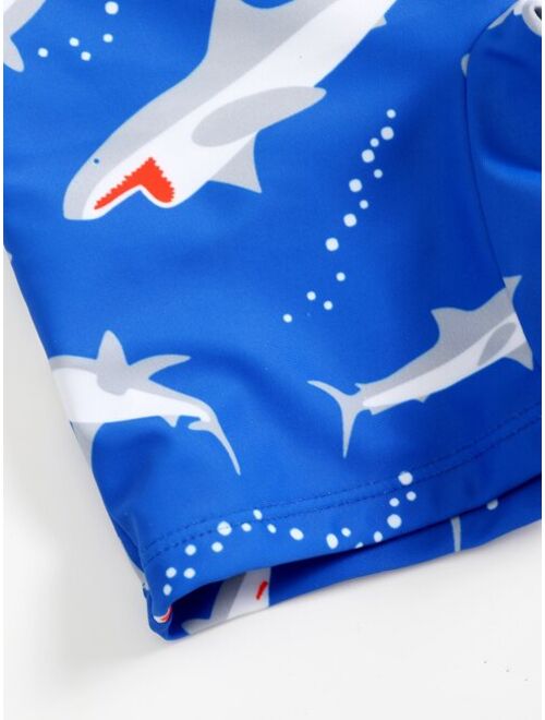 Toddler Boys Shark Print Zipper Back One Piece Swimsuit