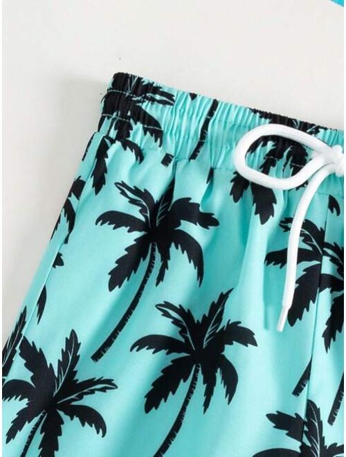 Toddler Boys 1pc Coconut Tree Print Drawstring Waist Swim Shorts