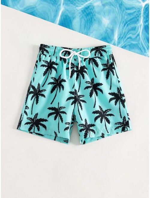 Toddler Boys 1pc Coconut Tree Print Drawstring Waist Swim Shorts