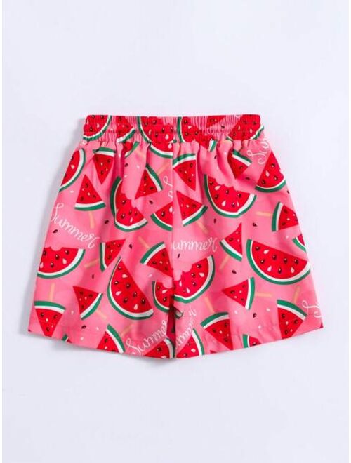 Toddler Boys Watermelon Print Drawstring Waist Swim Shorts