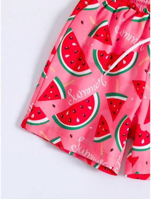 Toddler Boys Watermelon Print Drawstring Waist Swim Shorts