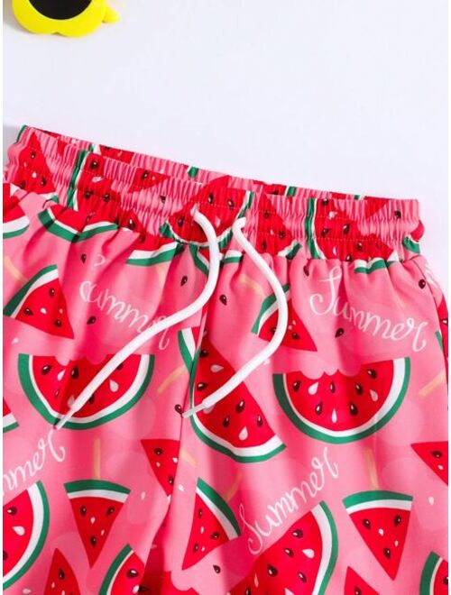 Toddler Boys Watermelon Print Drawstring Waist Swim Shorts