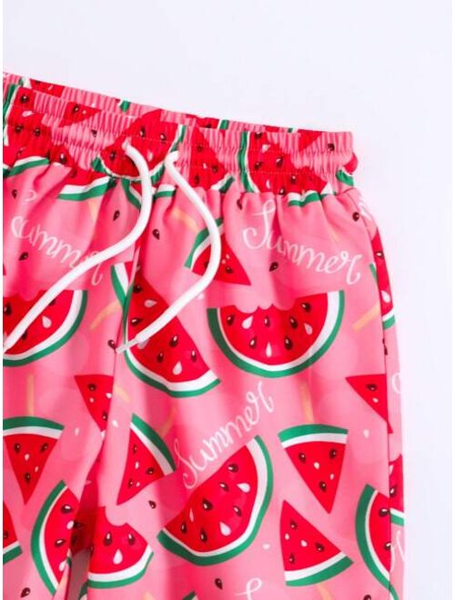 Toddler Boys Watermelon Print Drawstring Waist Swim Shorts