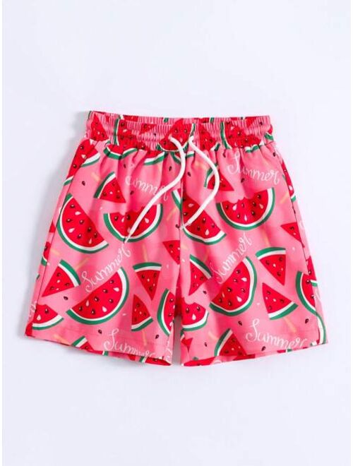 Toddler Boys Watermelon Print Drawstring Waist Swim Shorts