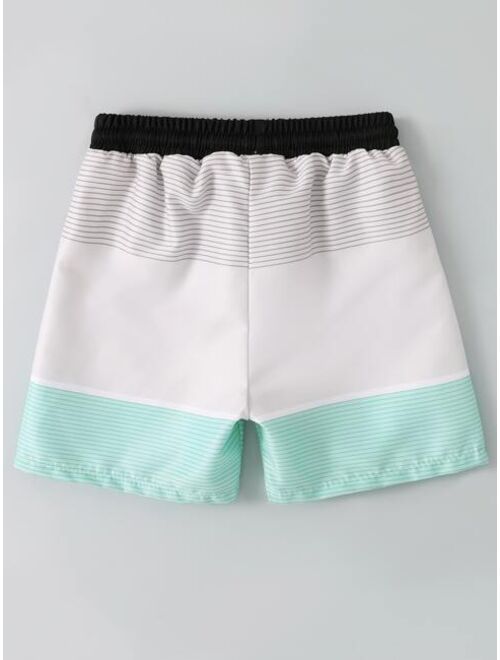 Toddler Boys Striped Colorblock Drawstring Waist Swim Shorts