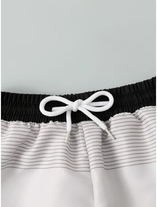 Toddler Boys Striped Colorblock Drawstring Waist Swim Shorts