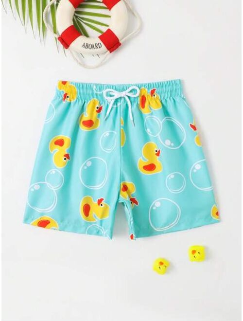 Toddler Boys Cartoon Graphic Drawstring Waist Swim Shorts