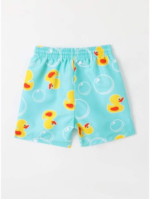 Toddler Boys Cartoon Graphic Drawstring Waist Swim Shorts