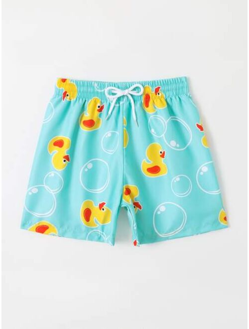 Toddler Boys Cartoon Graphic Drawstring Waist Swim Shorts