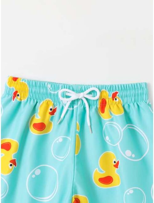 Toddler Boys Cartoon Graphic Drawstring Waist Swim Shorts