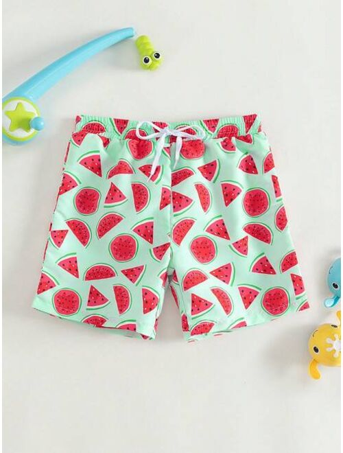 Toddler Boys Watermelon Print Drawstring Waist Swim Shorts