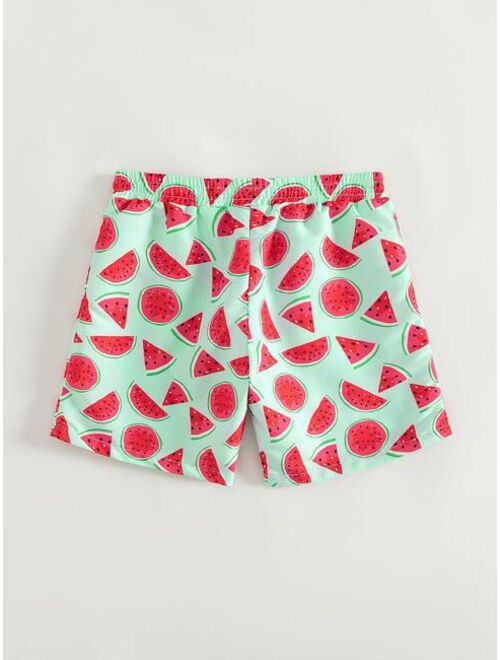 Toddler Boys Watermelon Print Drawstring Waist Swim Shorts