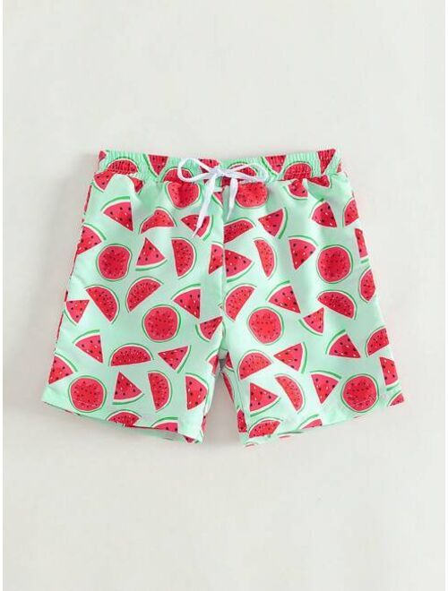 Toddler Boys Watermelon Print Drawstring Waist Swim Shorts