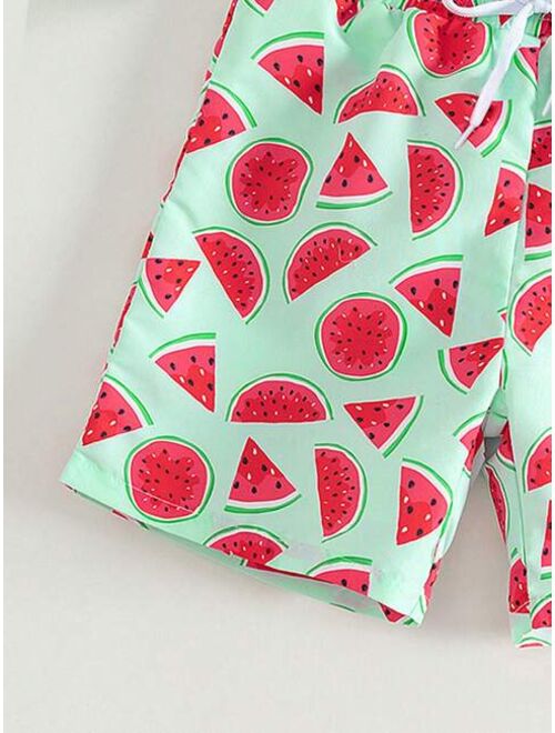 Toddler Boys Watermelon Print Drawstring Waist Swim Shorts