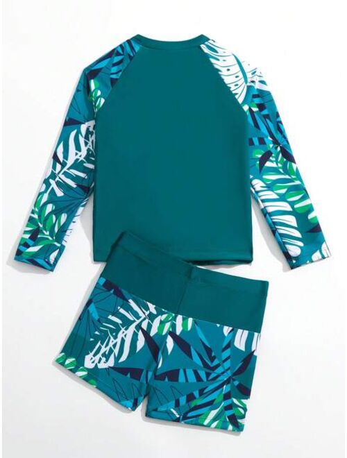 Toddler Boys Tropical Print Zipper Front Beach Swimsuit