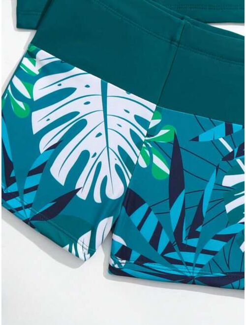 Toddler Boys Tropical Print Zipper Front Beach Swimsuit