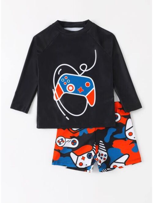 Toddler Boys Gamepad Print Beach Swimsuit