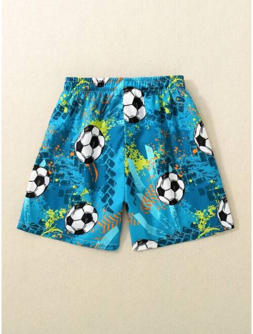 Toddler Boys Football Print Drawstring Waist Swim Shorts