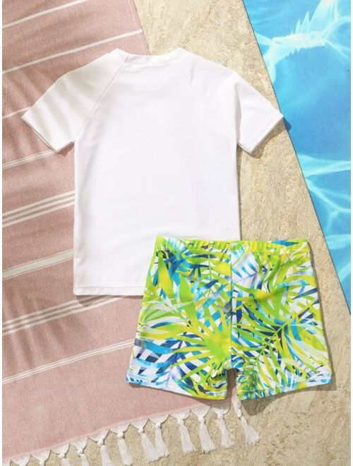 Toddler Boys 1set Random Tropical Letter Graphic High Neck Beach Swimsuit