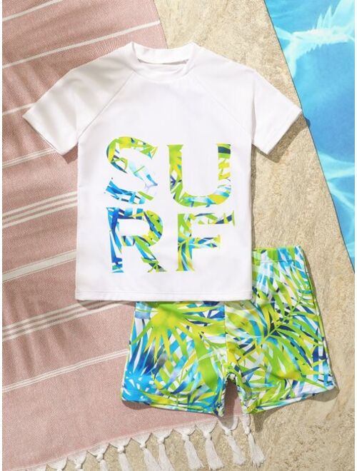 Toddler Boys 1set Random Tropical Letter Graphic High Neck Beach Swimsuit