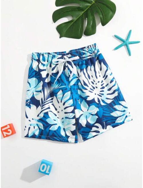 Toddler Boys Tropical Print Drawstring Waist Swim Shorts