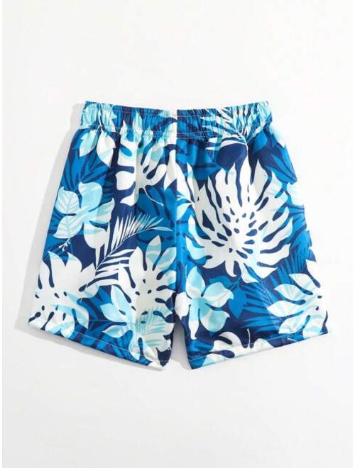 Toddler Boys Tropical Print Drawstring Waist Swim Shorts