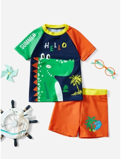 Toddler Boys Cartoon Graphic Raglan Sleeve Swimsuit