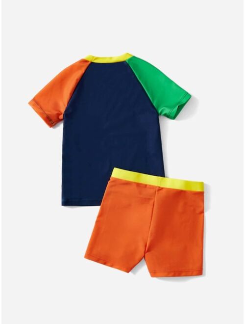 Toddler Boys Cartoon Graphic Raglan Sleeve Swimsuit