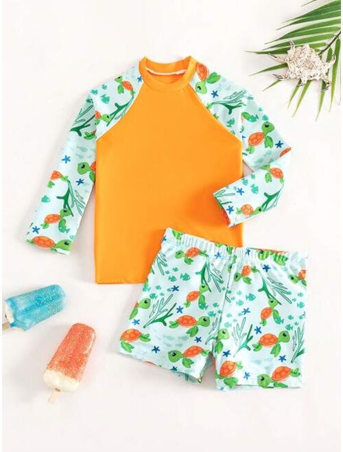 Toddler Boys Tropical Print Beach Swimsuit