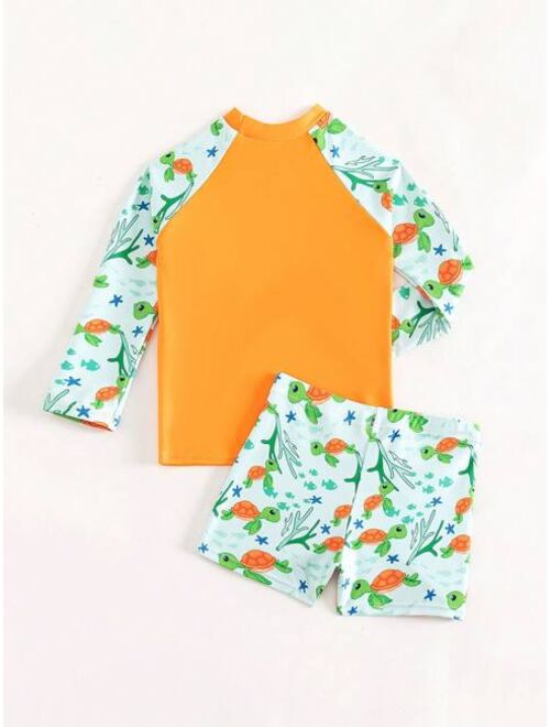 Toddler Boys Tropical Print Beach Swimsuit