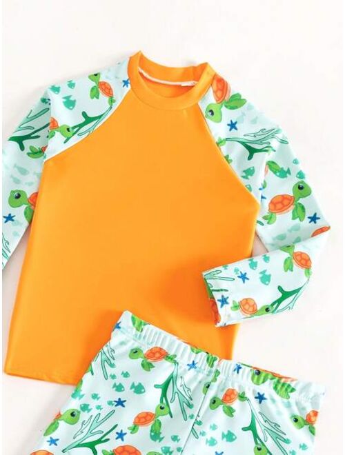 Toddler Boys Tropical Print Beach Swimsuit