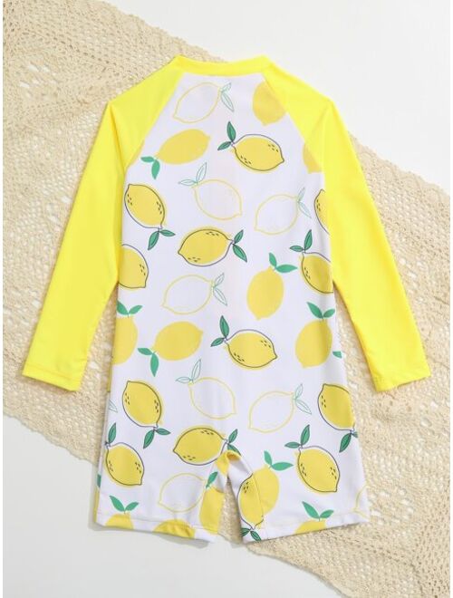 Toddler Boys Lemon Print Zipper Front One Piece Swimsuit