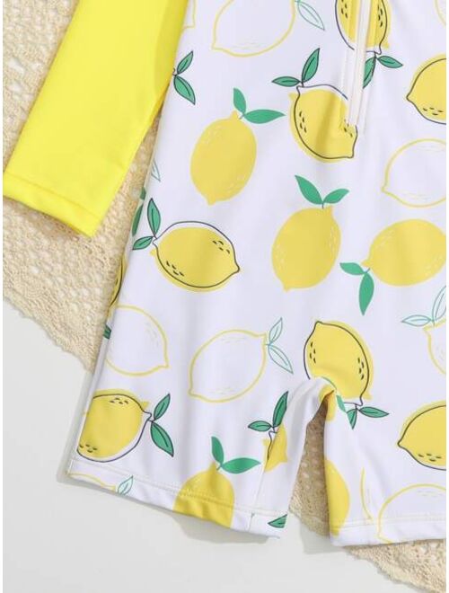 Toddler Boys Lemon Print Zipper Front One Piece Swimsuit