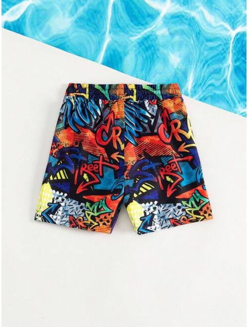 Toddler Boys 1pc Letter Graphic Drawstring Waist Swim Shorts