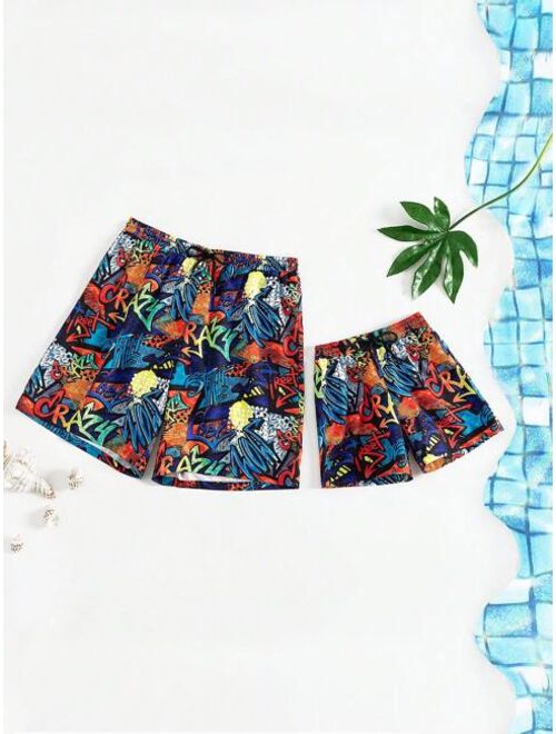 Toddler Boys 1pc Letter Graphic Drawstring Waist Swim Shorts