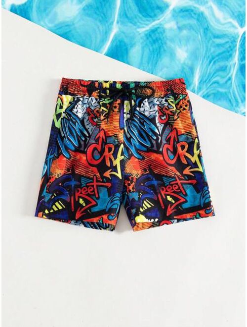 Toddler Boys 1pc Letter Graphic Drawstring Waist Swim Shorts