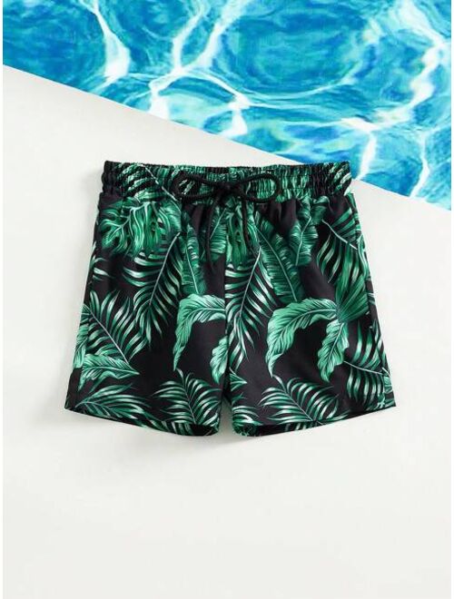 Toddler Boys 1pc Tropical Print Drawstring Waist Swim Shorts