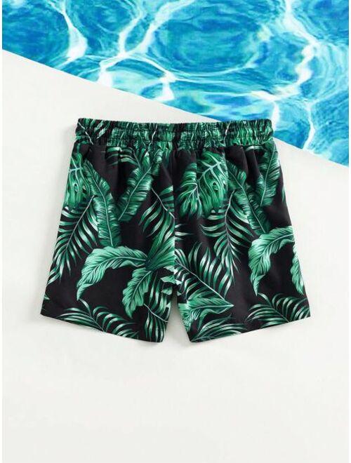 Toddler Boys 1pc Tropical Print Drawstring Waist Swim Shorts