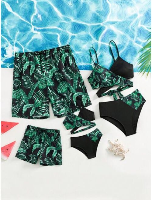 Toddler Boys 1pc Tropical Print Drawstring Waist Swim Shorts