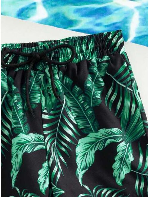 Toddler Boys 1pc Tropical Print Drawstring Waist Swim Shorts