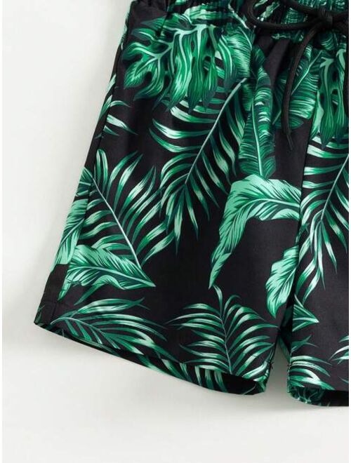 Toddler Boys 1pc Tropical Print Drawstring Waist Swim Shorts