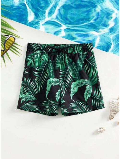 Toddler Boys 1pc Tropical Print Drawstring Waist Swim Shorts