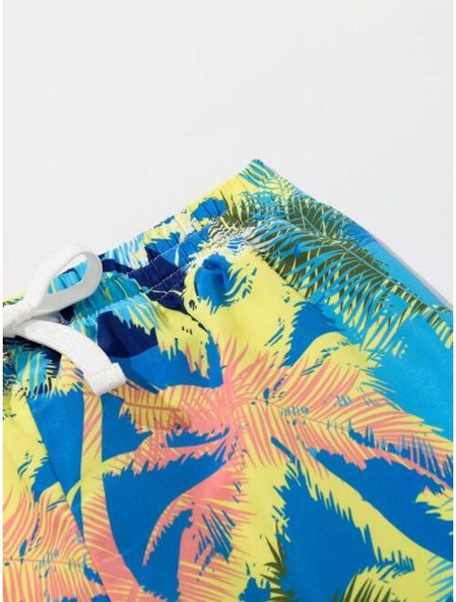 Toddler Boys Tropical Print Swim Shorts With Cap