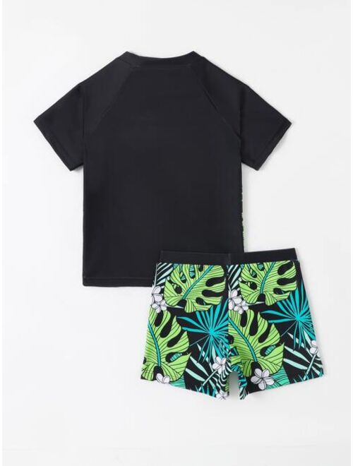 Toddler Boys Tropical Print Beach Swimsuit