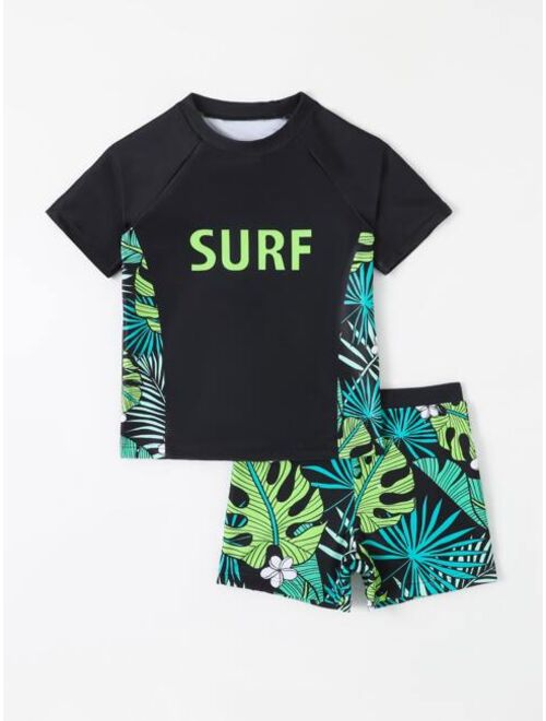 Toddler Boys Tropical Print Beach Swimsuit