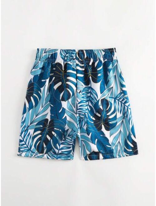 Toddler Boys Swimwear Woven Fabric Leaf Pattern Printed Beach Shorts