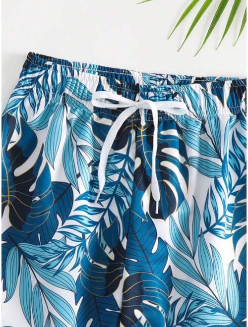 Toddler Boys Swimwear Woven Fabric Leaf Pattern Printed Beach Shorts