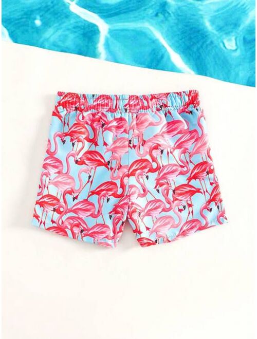 Toddler Boys Flamingo Print Drawstring Waist Swim Shorts